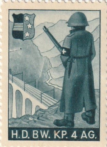 Schweiz Suisse Switzerland Soldatenmarken Eisenbahn Soldier Stamps Railway Bewachungsdienst H.D. Bw. Kp. 4 AG  